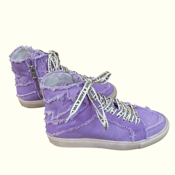 Zadig & Voltaire High Flash Purple/Lilac Canvas High Top Sneakers EU38/US 7-7.5 - Picture 7 of 16